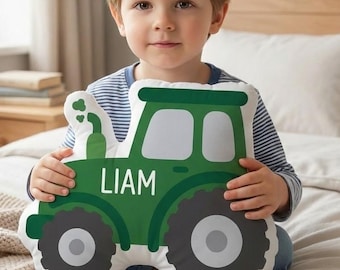 Oreiller de tracteur personnalisé - Peluche de ferme, décoration de véhicule vert, élément de décoration pour chambre d'enfant