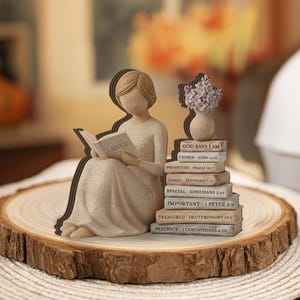 Wooden “God Says I Am” Scripture Block Set – Faith-Bible Verse Display Desk Printed Decor