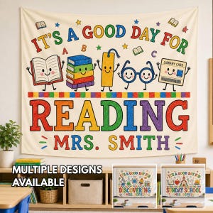 Personalized Classroom Tapestry, Colorful School Subject Wall Hanging