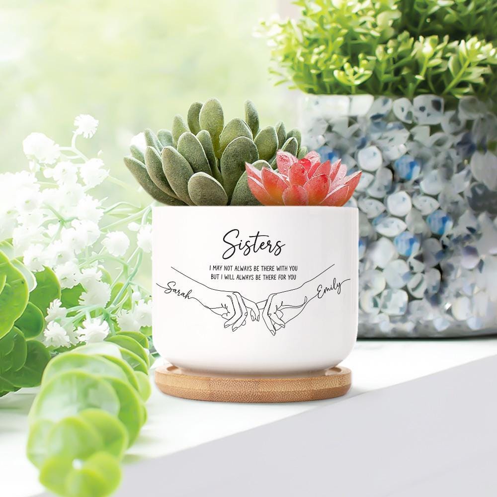 Custom Sisters Line Art Ceramic Plant Pot, Personalized Sister Gift - Etsy