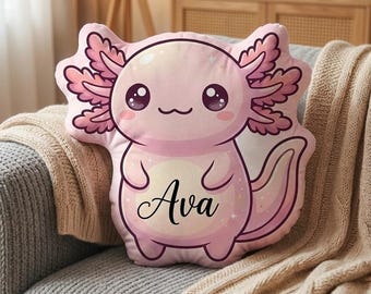 Personalisiertes Plüschkissen: Cartoon Axolotl Form, Pink Rüschen Kiemen, Name des Kindes
