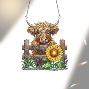 Highland Cow Suncatcher: Holographic Acrylic Farmhouse Window Decor