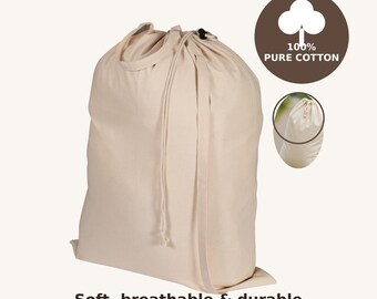 Bolsa de lavandería de lona de algodón de 20 x 30 pulgadas con cordón para ropa, juguetes, viajes, escuela, dormitorio, hotel, hogar, almacenamiento, lavable y reutilizable.