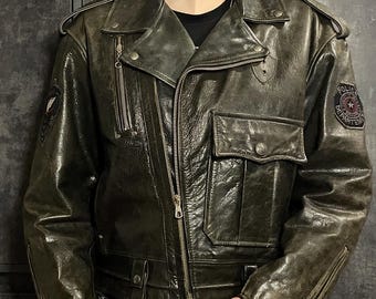 Chaqueta corta de cuero vintage Crazy Redskins de la policía Avirex