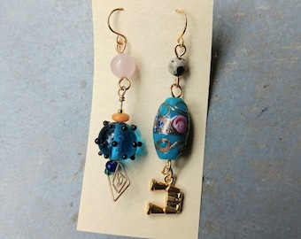 One of a Kind Earrings Real Crystals Upcycled Findings