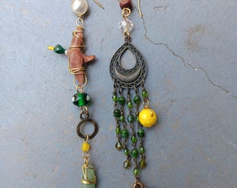 One of a Kind Earrings Real Crystals Upcycled Findings