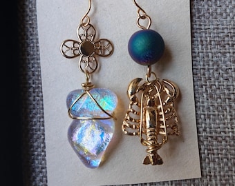 One of a Kind Earrings Real Crystals Upcycled Findings