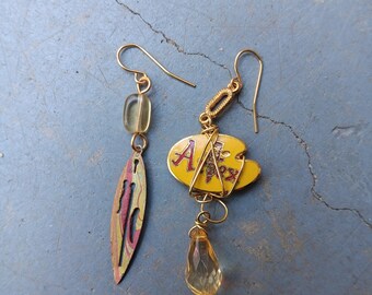 One of a Kind Earrings Real Crystals Upcycled Findings