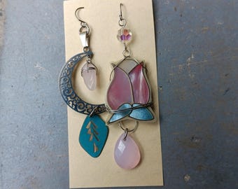 One of a Kind Earrings Real Crystals Upcycled Findings