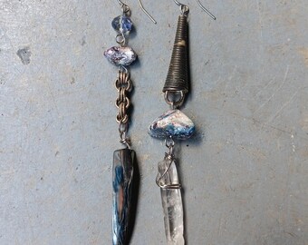 One of a Kind Earrings Real Crystals Upcycled Findings