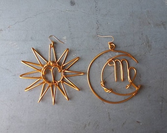 Zodiac Sun Sign and Moon Sign Earrings