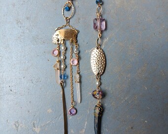One of a Kind Earrings Real Crystals Upcycled Findings