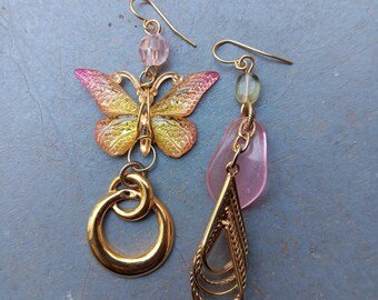 One of a Kind Earrings Real Crystals Upcycled Findings