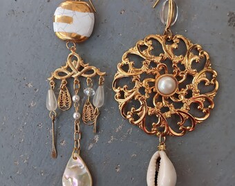 One of a Kind Earrings Real Crystals Upcycled Findings