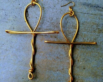 Large Ankh Earring in Silver or Gold Tone