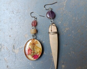 One of a Kind Earrings Real Crystals Upcycled Findings