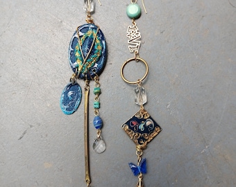 One of a Kind Earrings Real Crystals Upcycled Findings
