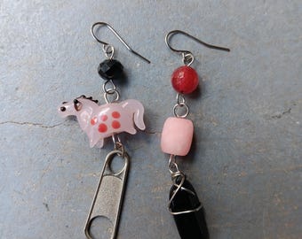 One of a Kind Earrings Real Crystals Upcycled Findings