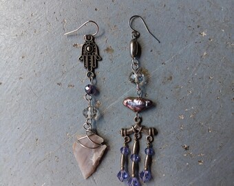 One of a Kind Earrings Real Crystals Upcycled Findings
