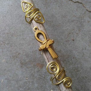 Rings: Adjustable Gold Color Brass Wire Ankh (Nickel Free) FREE SHIPPING