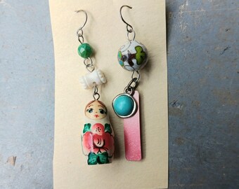 One of a Kind Earrings Real Crystals Upcycled Findings