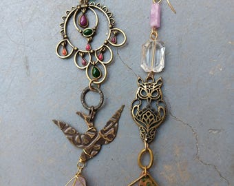 One of a Kind Earrings Real Crystals Upcycled Findings