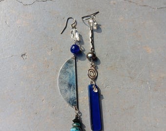 One of a Kind Earrings Real Crystals Upcycled Findings