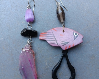One of a Kind Earrings Real Crystals Upcycled Findings