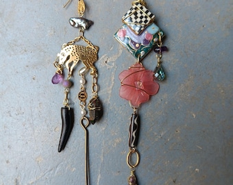 One of a Kind Earrings Real Crystals Upcycled Findings