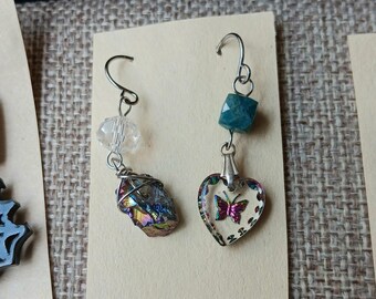 One of a Kind Earrings Real Crystals Upcycled Findings