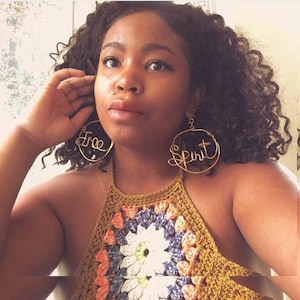 Custom Select Your Word/Name/Number Giant Golden or Silver Tone Word Earrings