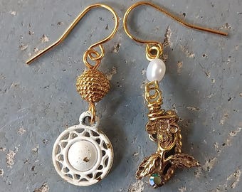 One of a Kind Earrings Real Crystals Upcycled Findings