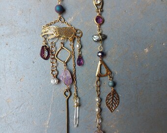 One of a Kind Earrings Real Crystals Upcycled Findings