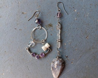 One of a Kind Earrings Real Crystals Upcycled Findings