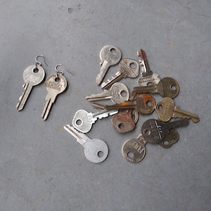 Vintage Key Earrings Silver or Brass Tone One of a Kind