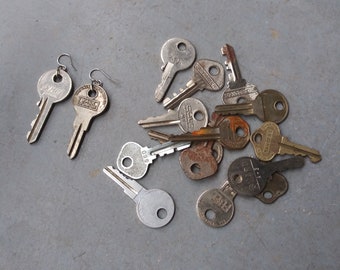 Vintage Key Earrings Silver or Brass Tone One of a Kind