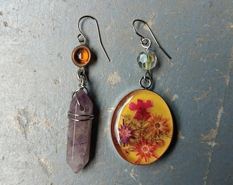 One of a Kind Earrings Real Crystals Upcycled Findings
