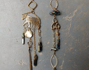 One of a Kind Earrings Real Crystals Upcycled Findings