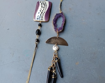 One of a Kind Earrings Real Crystals Upcycled Findings