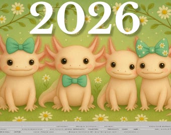Axolotls Süßer Tierkalender 2026 | BougieCritter von Aly | Niedliches Tier Wandbild