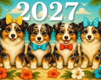 Miniature American Shepard Cute Animal Calendar 2027 | BougieCritters | Cute Animal Wall Art