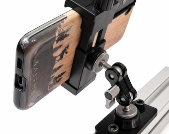 Adjustable phone mount on a 1/4" articulated arm for sim racing cockpits, made of profiled aluminum - phone mount - phone holder
