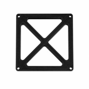 May include: A square black frame with a diagonal cross-brace structure forming four triangular cutouts. The frame features a circular mounting hole at each of the four corners, and the surface displays a fine, linear 3D printed texture.