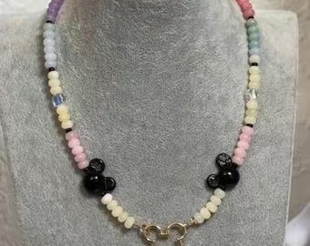 Mickey Mouse Inspired Beaded Necklace with crystal and gold plated Mickey clasp