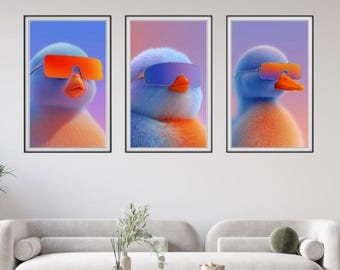 Arte de pared "Patito con gafas de sol", abstracto moderno y colorido, decoración del hogar (descarga digital)