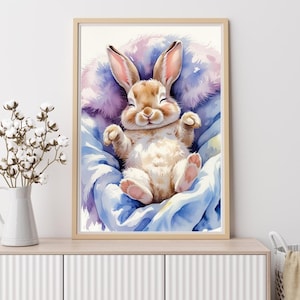Watercolor Baby Rabbit Pastel Wall Art , Digital Download