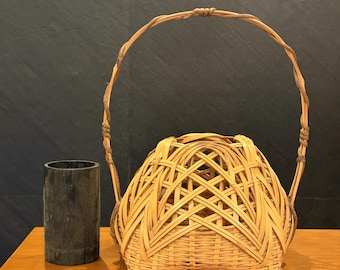 Japanese Bamboo Flower Basket Signed Takemasa 126 inch 32 cm Height 10 inch 255 cm Width 79 inch 20 cm Depth Handwoven Bamboo Ikebana Basket