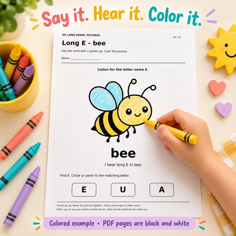 Long Vowel Worksheets | 18 Kawaii Coloring & Phonics Pages | A E I O U