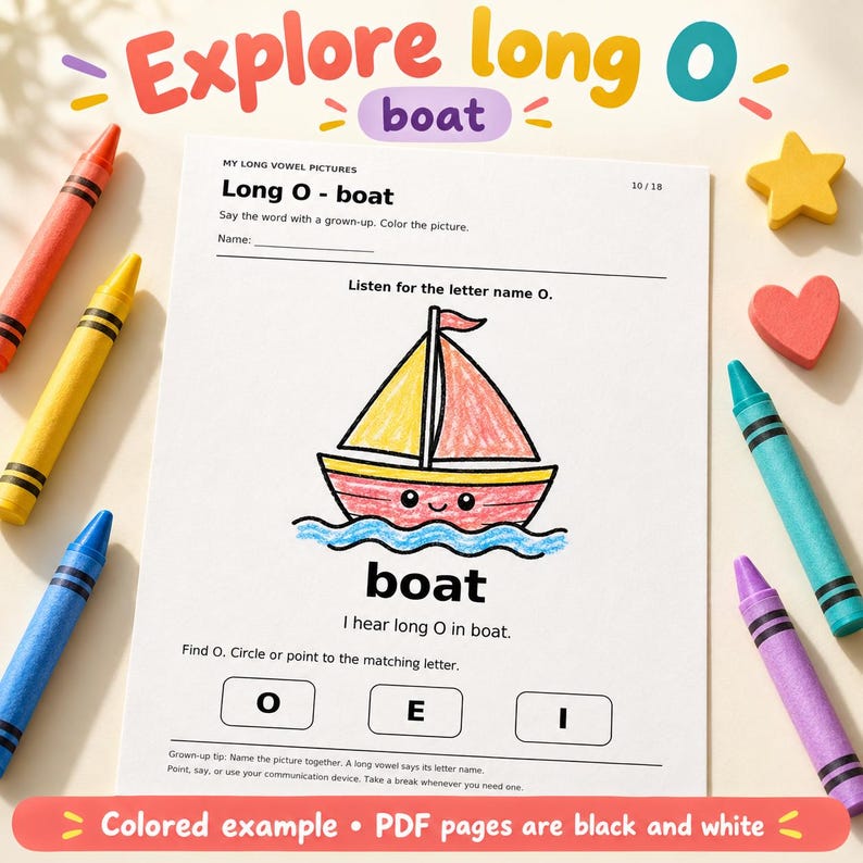 Long Vowel Worksheets | 18 Kawaii Coloring & Phonics Pages | A E I O U