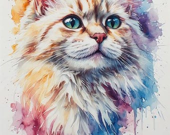 Pacote de Clipart de Gato Persa – Arte em Aquarela de Gatinho Fofo (Download Digital)